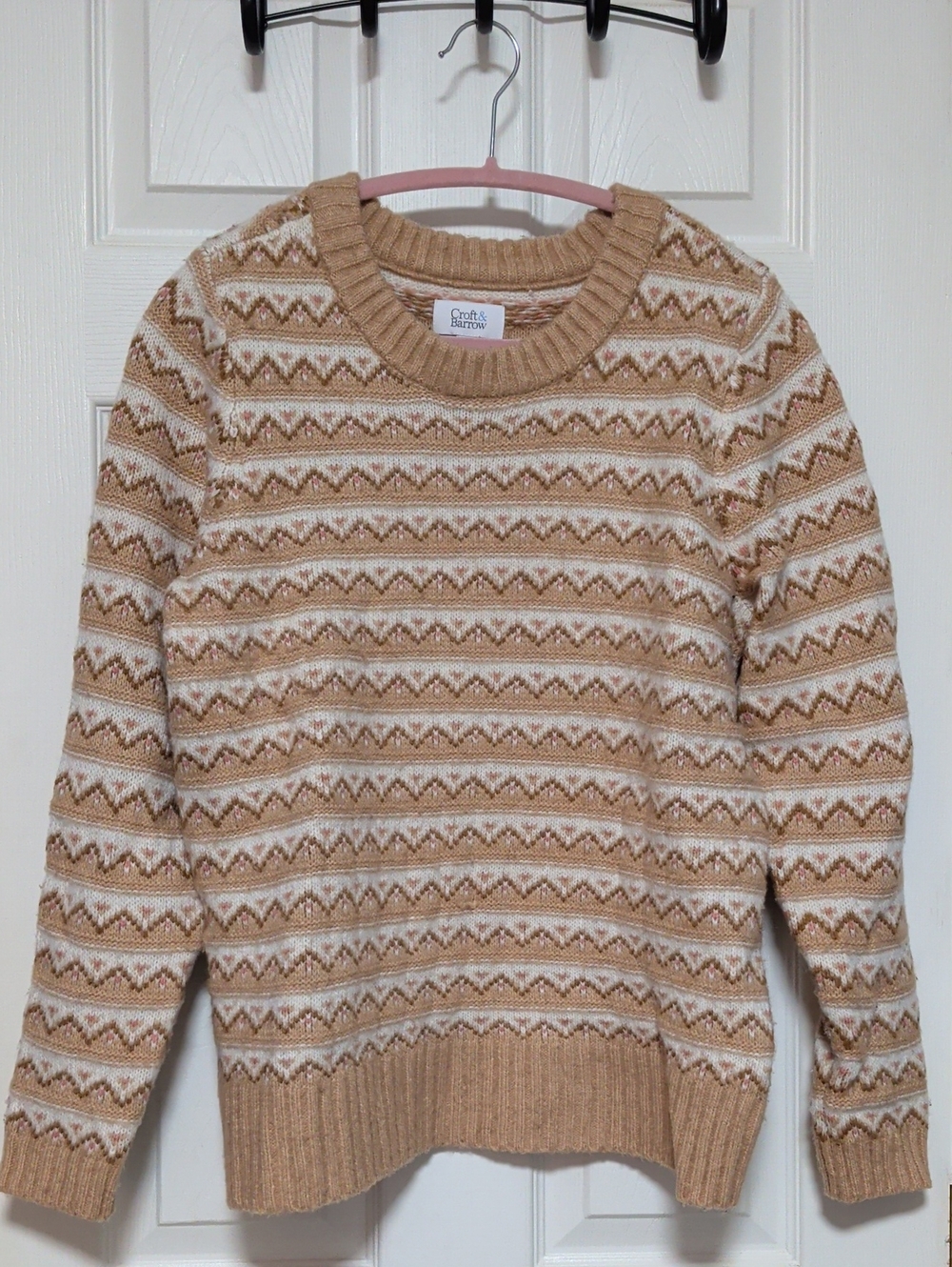 2 For $20 croft & barrow Tan and Cream Fair Isle Crewneck Sweater